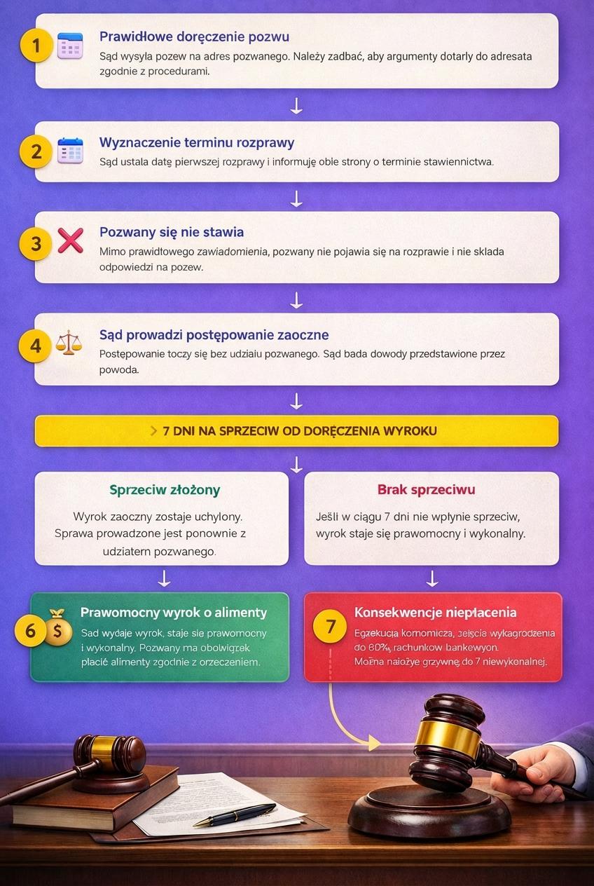 czy sprawa o alimenty może odbyć się bez Pozwanego 