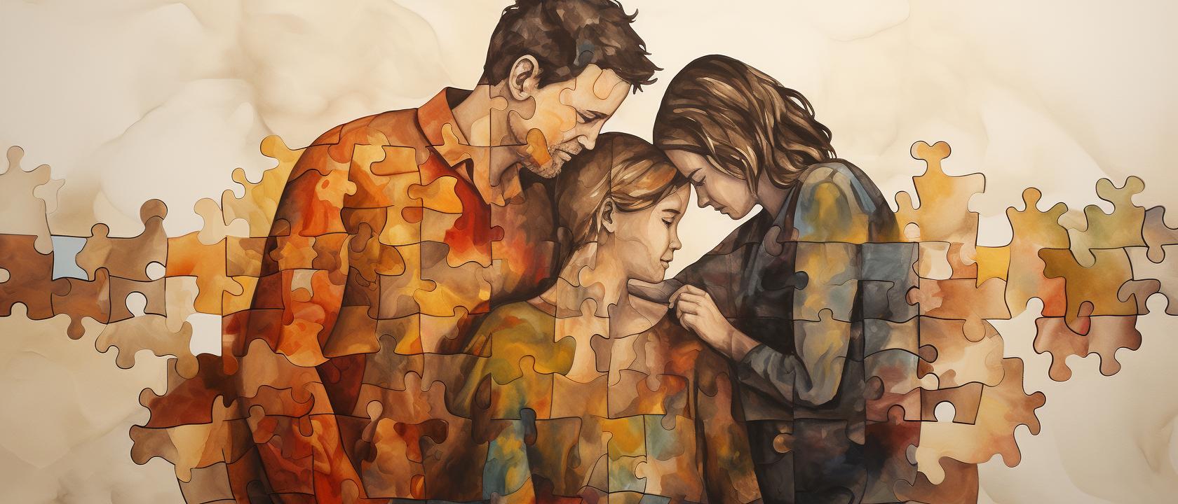 Obrazek przedstawiający rodzinę poskładaną z puzzli