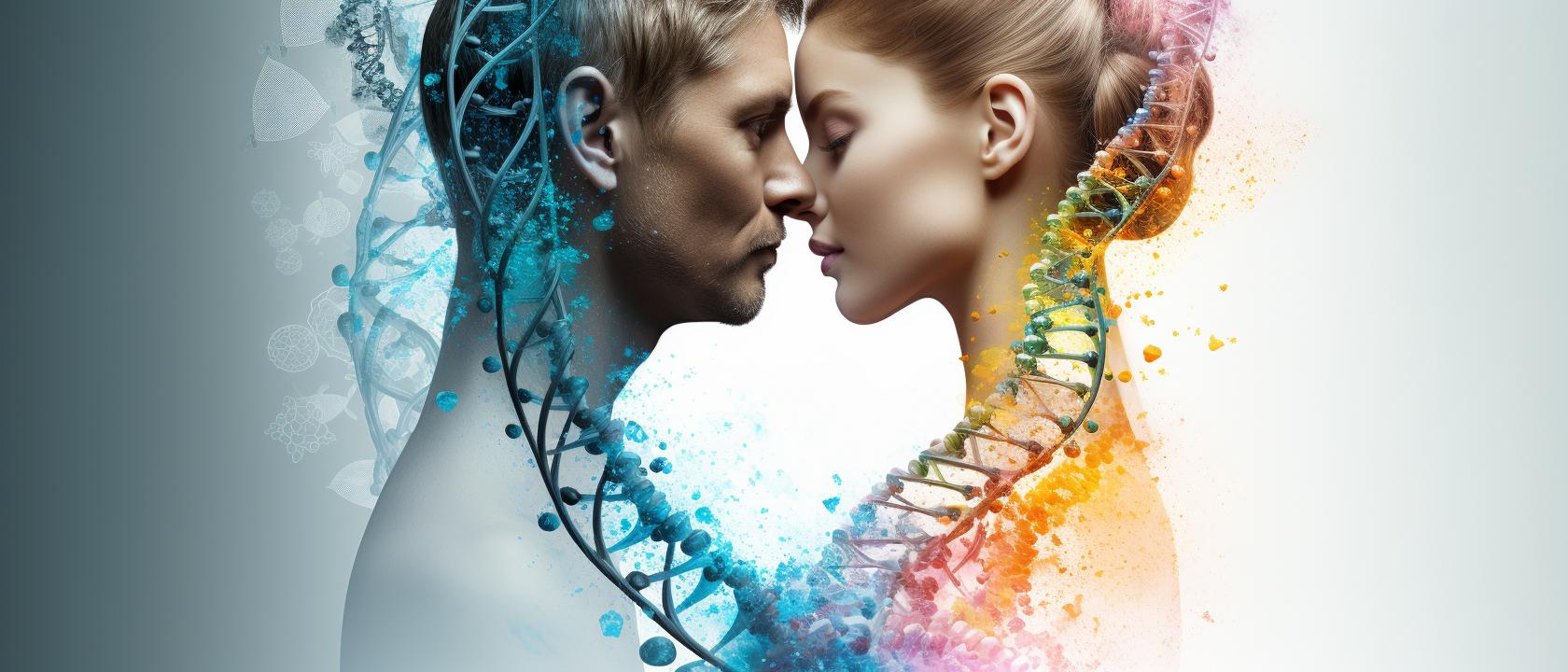 Mężczyzna i kobieta oraz ich łańcuchy DNA
