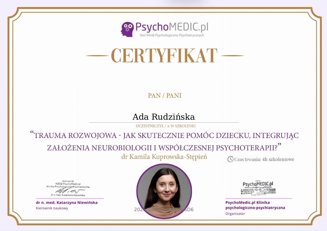 trauma rozwojowa dzieci certyfikat Ada Rudzińska.jpg