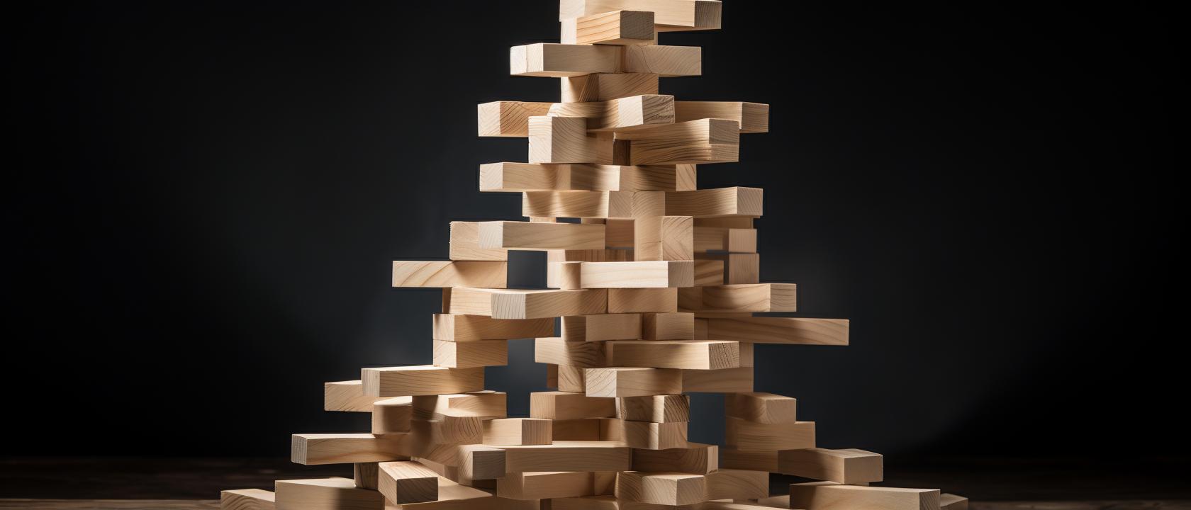 Symetryczna wieża z drewnianych klocków