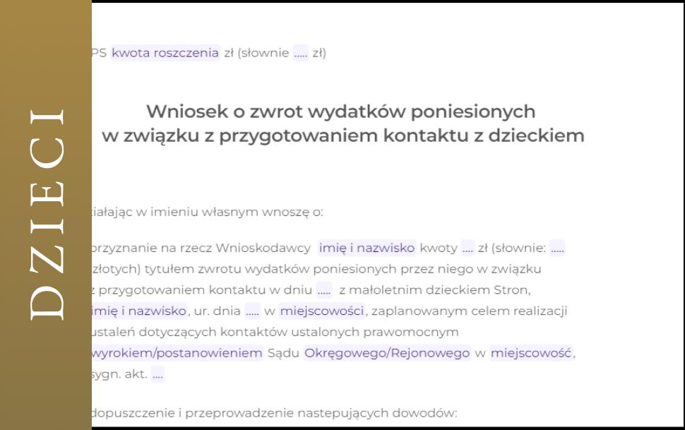 Wniosek o zwrot wydatkow z powodu nierealizacji kontaktow alienacja