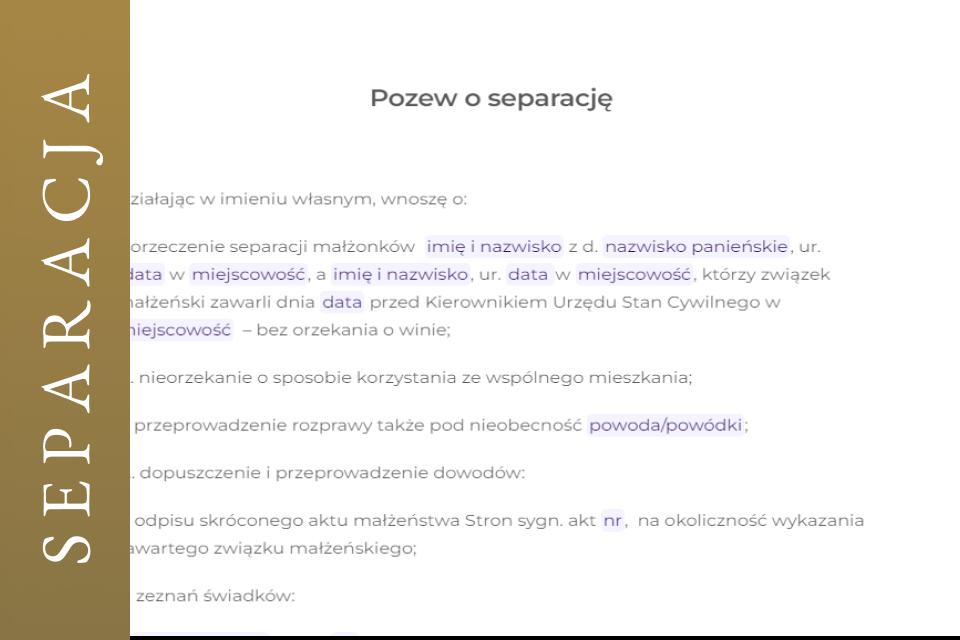 Wniosek pozew o separacje bez orzekania o winie WZÓR